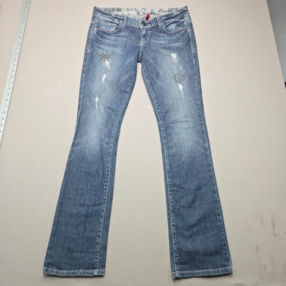 Guess Jeans Starlet Straight Studded Distressed Blue Denim Women Size 28 Stretch
